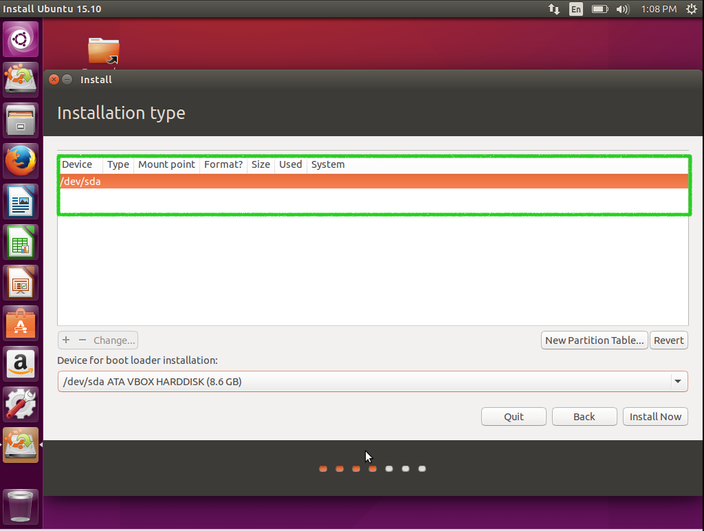 Ubuntu selecting Partition