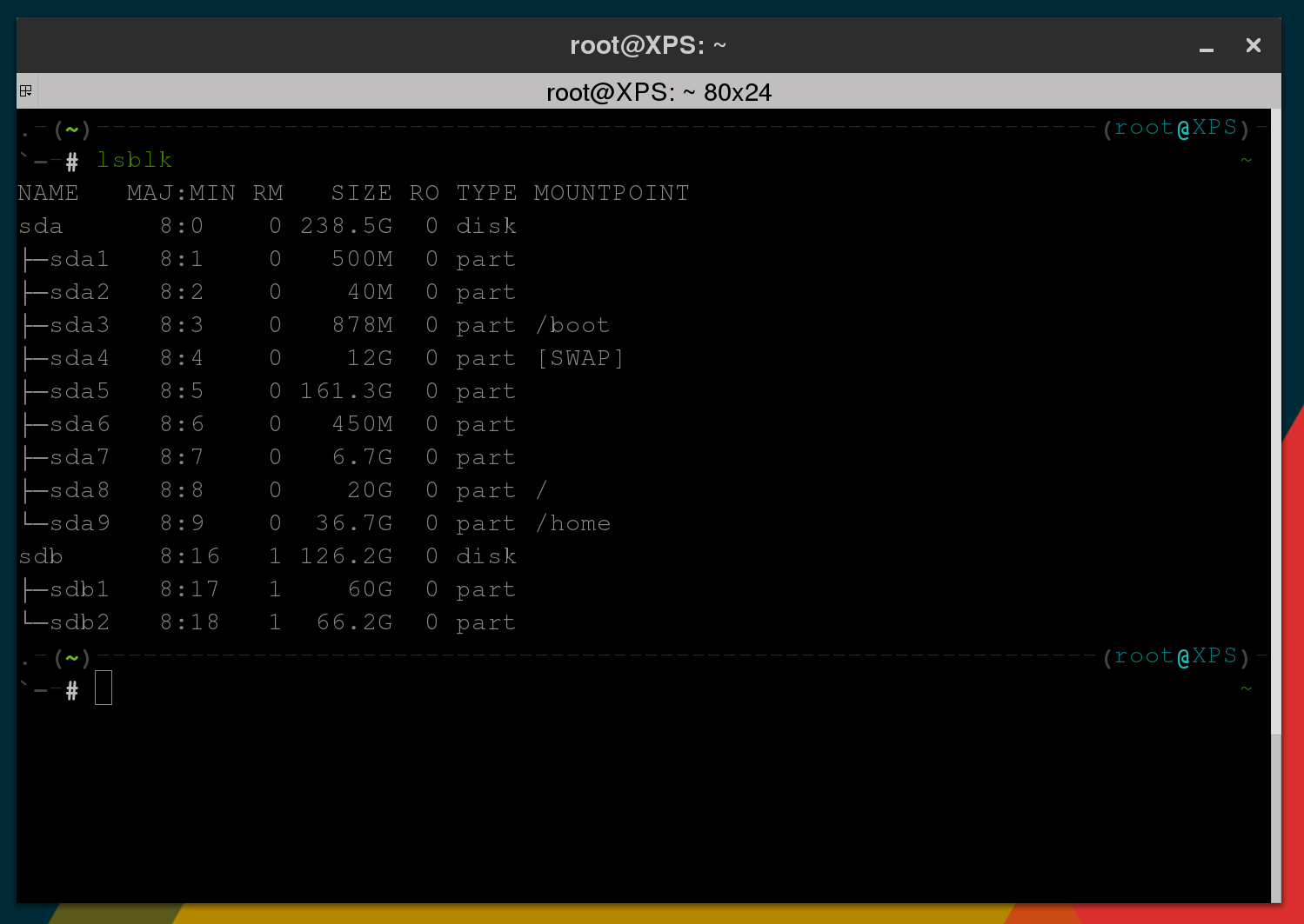 gparted two partitions