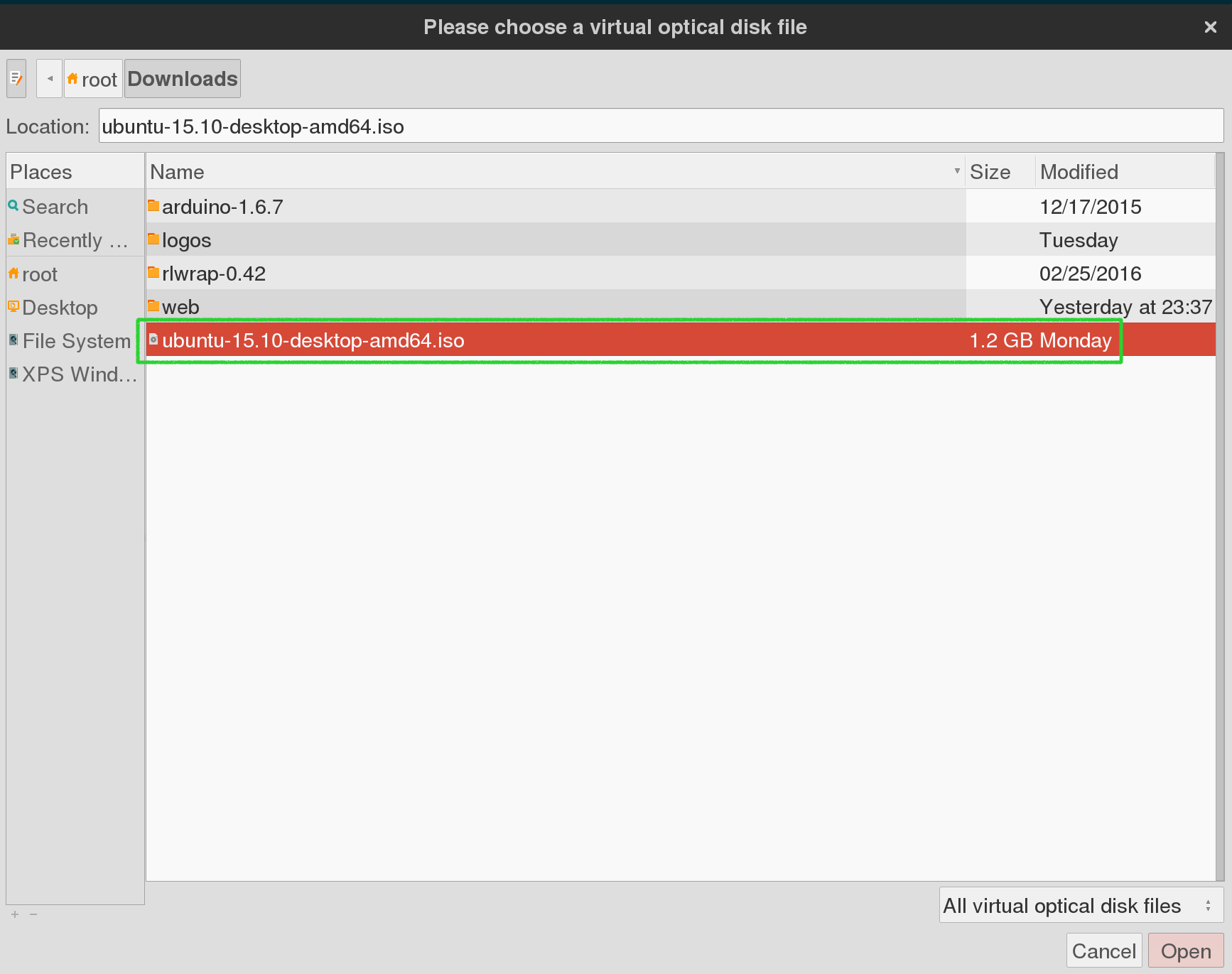 Select ISO image