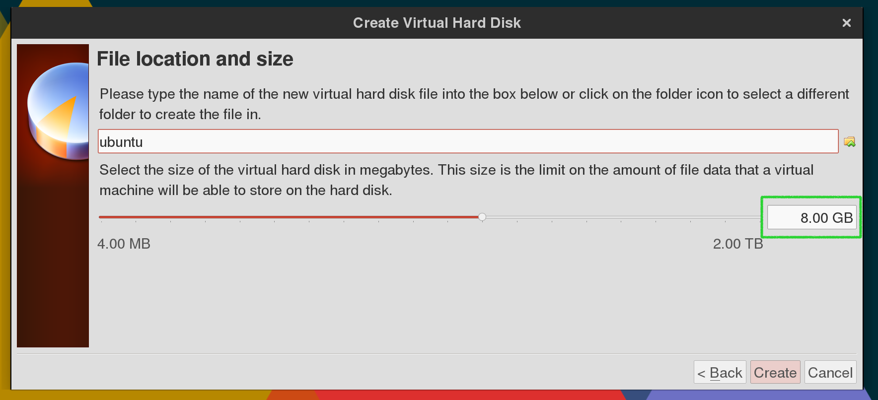 Amount of space the virtual disk will take up